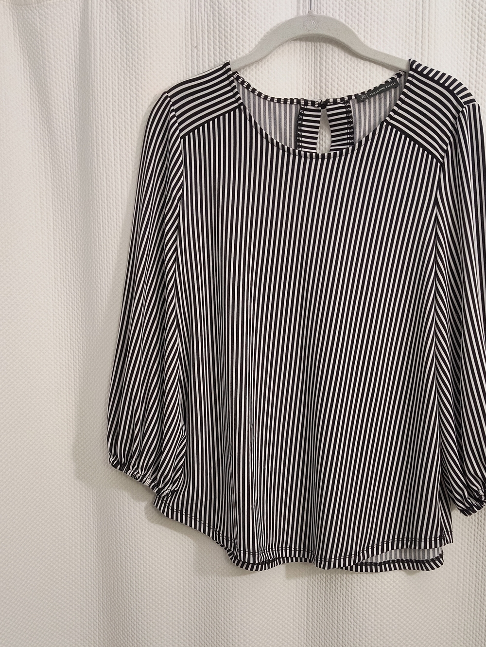 Adrianna Papell Black & White Striped Blouse - Scoop Neck Woman